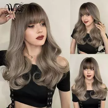 Жен. 58см Искусственные волосы Бежевый Серые волосы Длинные волосы Длинные вьющиеся волосы Розовые волосы Сетка Головные уборы Полный головной убор Натуральный Настоящий парик 58cm 22INCH светло-серый