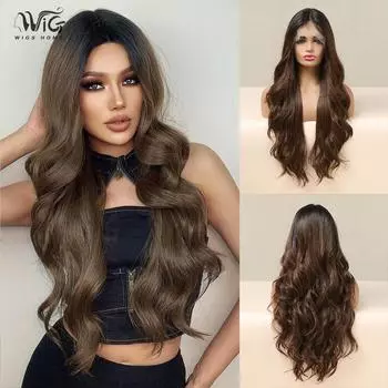 Жен. 66см Искусственные волосы Кружевной парик Светло-каштановые волосы Розовые волосы Сетка для волос Головные уборы Полный головной убор Чистая ручная работа Карни Парик канекалон 66cm темно-коричневого
