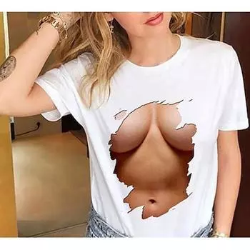 Жен. Большие размеры Футболка Футболка 3D-графика С принтами На каждый день Повседневные Черный Белый С принтом С короткими рукавами Классический Секси Круглый вырез Обычная посадка L