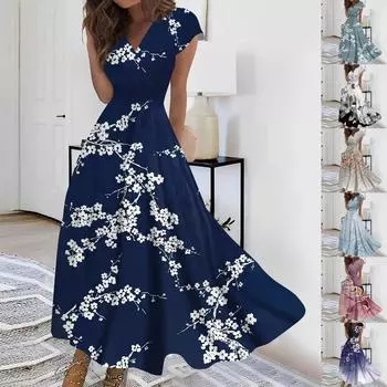 Жен. Длинное платье Платье макси Повседневное платье Шифоновые платья Свободное платье Сплошной цвет На каждый день Для взрослых На открытом воздухе Повседневные платья С рюшами С короткими рукавами Платье с v-образным вырезом XXL хаки