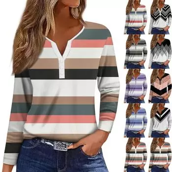 Жен. Футболка Футболка Пуговицы Цветочный принт Длинный рукав Повседневные Выходные Мода Классический Классический V-образный вырез Обычный Топ XL