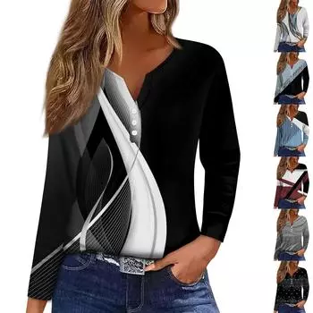 Жен. Футболка Футболка Пуговицы Цветочный принт Длинный рукав Повседневные Выходные Мода Классический Классический V-образный вырез Обычный Топ S белый