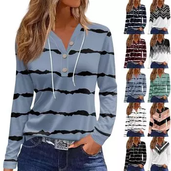 Жен. Футболка Футболка Пуговицы Цветочный принт Длинный рукав Повседневные Выходные Мода Классический Классический V-образный вырез Обычный Топ XL