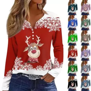 Жен. Футболка Футболка Пуговицы Цветочный принт Длинный рукав Повседневные Выходные Мода Классический Классический V-образный вырез Обычный Топ M