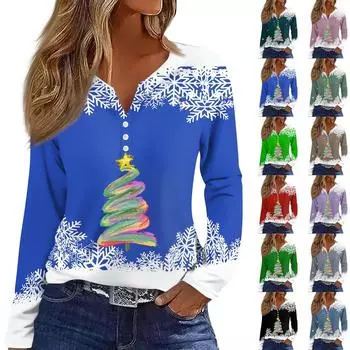 Жен. Футболка Футболка Пуговицы Цветочный принт Длинный рукав Повседневные Выходные Мода Классический Классический V-образный вырез Обычный Топ S