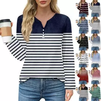 Жен. Футболка Футболка Пуговицы Цветочный принт Длинный рукав Повседневные Выходные Мода Классический Классический V-образный вырез Обычный Топ L чёрный