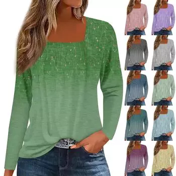 Жен. Футболка Футболка С цветочным принтом Длинный рукав Повседневные Выходные Мода Классический Квадратный вырез Обычный Топ XXXL розовый