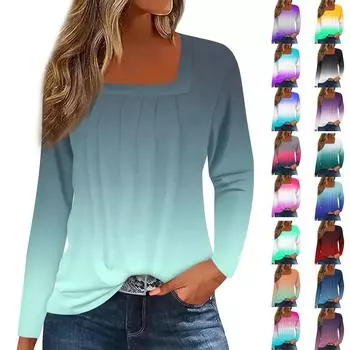 Жен. Футболка Футболка С цветочным принтом Длинный рукав Повседневные Выходные Мода Классический Квадратный вырез Обычный Топ XXL