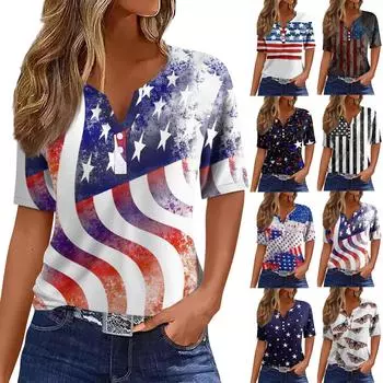 Жен. Футболка Футболка С принтом Пуговицы С короткими рукавами Повседневные Выходные Мода Классический V-образный вырез Обычный Верх L бежевый