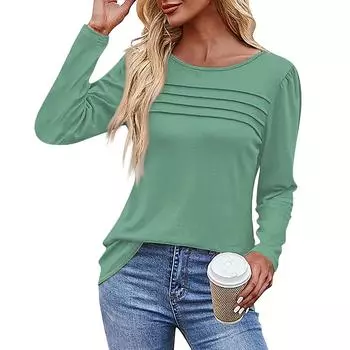 Жен. Футболка Футболка Сплошной цвет Длинный рукав Повседневные Выходные Мода Классический V-образный вырез Обычный Топ XXL