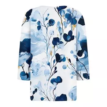 Жен. Футболка С принтом Пуговицы Рукав 3/4 Повседневные Выходные Мода Классический Классический V-образный вырез Обычный Верх L белый