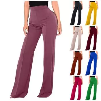 Жен. Классические брюки Bootcut Мешковатый Прямой Элегантный стиль Уличный бизнес Микроэластик Полная длина Воздухопроницаемость Однотонный XL розовый
