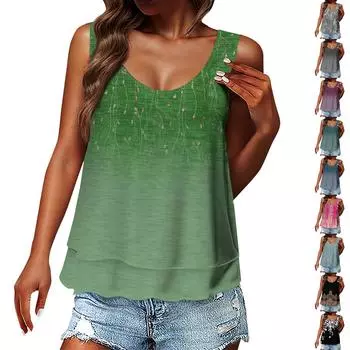 Жен. Майка Графика Абстракция Повседневный С принтом Белый Без рукавов Классический Круглый вырез L чёрный