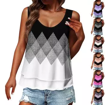 Жен. Майка Графика Абстракция Повседневный С принтом Белый Без рукавов Классический Круглый вырез L чёрный