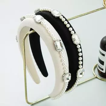 Жен. Обруч для волос со стразами и жемчугом Украшение для волос Темперамент Светлый Роскошный сетчатый орнамент с красной головой OneSize чёрный