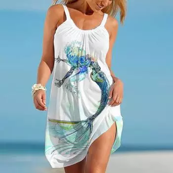 Жен. Пляжное платье Одежда для пляжа Мини-платье Голубой Рыбка Кукла С принтом На каждый день Современный Платье Без рукавов Свободный крой На открытом воздухе Повседневные Розовый Синий Лето XS фиолетовый