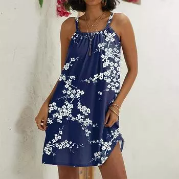 Жен. Пляжное платье Одежда для пляжа Мини-платье Синий Цветы с принтом На каждый день Современный Платье Без рукавов Свободный крой На открытом воздухе Повседневные Розовый Синий Лето XS розовый