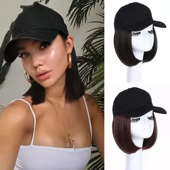 Жен. Синтетические бейсболка Парик Короткие прямые Парики Для Жен. Повседневные Для вечеринок Черный Коричневый Естественные соединения Регулируемый парик чёрный