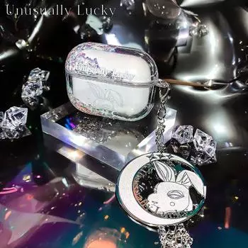 Zheng Meijie s Design Is Extremely Bright Rabbit Quicksand Earphone Case Shiny for Apple Airpods1/2/3/Pro/Airpods4 Hard Case Apple AirPods With chain and moon rabbit badge