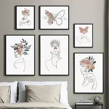 Женщина Бабочка Корона Сексуальные Абстрактные Линии Плакаты Печать Минималистское Настенное Искусство Холст Картина Для Гостиной Украшения Дома 21X30cm No Frame