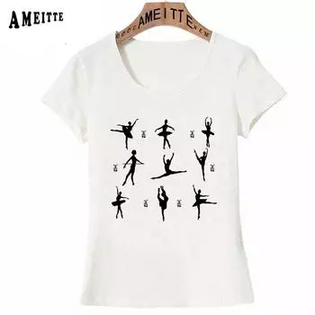 Женщина Балерина Силуэт Ретро Футболка Футболки Для Девочек Летняя Модная Женская Футболка Белая Повседневная S белый