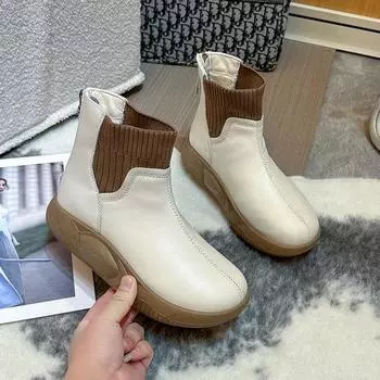Женщина Ботильоны Зимняя обувь Мода Назад Молния Плюс Плюшевые теплые снежные сапоги Женские повседневные туфли 35 бежевый