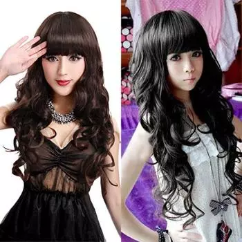 Женщина Девушка Длинные Вьющиеся Волнистые Косплей Кепка Парики Волосы Полная Вечеринка с Париком темно-коричневого