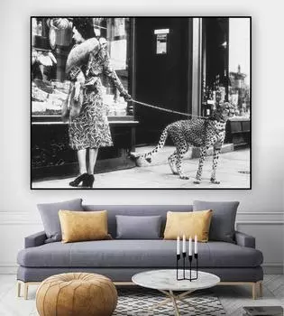 Женщина Гепард Черно-белая Фото Печать На Холсте Настенный Животный Арт Плакат Винтажная Картина Леопарда для Гостиной Домашний Декор Cuadros 21x30cm No Framed