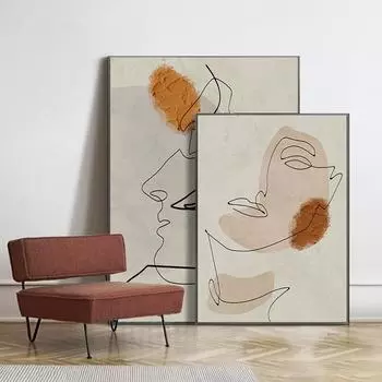Женщина Мужчина Лицо Линия Плакат Абстрактная Картина на Холсте Современное Настенное Искусство Принт Фотографии для Гостиной Интерьер Домашнее Украшение A4 21x30cm No Frame