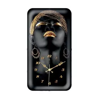 Женщина с черной серьгой, настенные часы из гнутого стекла, 25x47 см, Fma04916