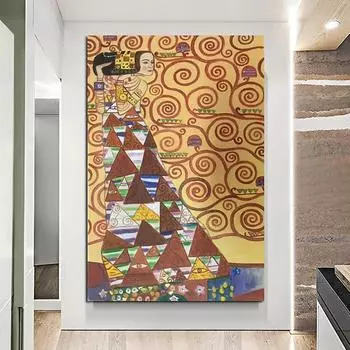 Женщина с жемчужным ожерельем Климт Знаменитая картина маслом Настенный принт Печать на холсте Абстрактная живопись Искусство украшения гостиной Картина 21cm30cm NoFrame