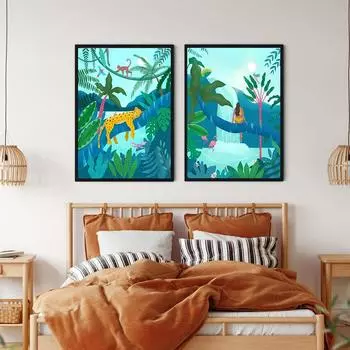 Женщина в джунглях Леопард Обезьяна Животные Плакаты Декор для дома Тропические принты на холсте Ботаническое настенное искусство Ретро Пейзажи Картины 21x30cm No Framed белый