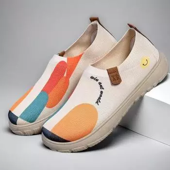 Женщина в обуви с граффити, новинка 2025 года, повседневная обувь с толстой подошвой, женская спортивная обувь на плоской подошве 35 бежевый