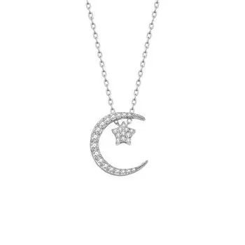 Женщина в ожерелье со звездой и луной, простая японская и корейская подвеска со звездой и луной, цепочка на ключицу, ожерелье