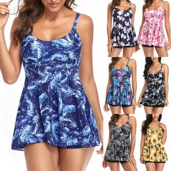 Женщины 2 шт. сексуальный камзол с принтом бикини плюс негабаритный живот, закрывающий боксеры, купальник L чёрный