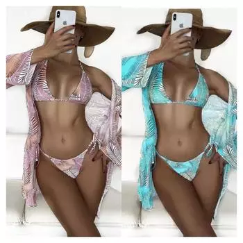Женщины 3 шт. бикини сексуальный купальный костюм с высокой талией пляжные купальники женский летний купальник