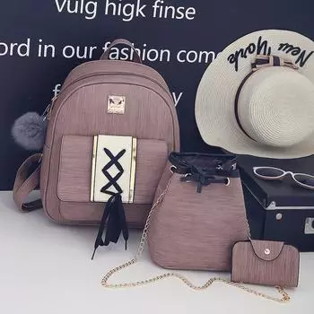 Женщины 3Pcs / Set Маленькие женские рюкзаки Школьные ранцы для девочек-подростков Черный PU розовый