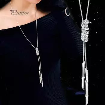 Женщины бамбуковый узел кисточка регулируемый кулон ожерелья свитер цепи ювелирные изделия золотой