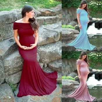 Женщины беременные фотографии реквизит с плеча для беременных длинное платье M розовый