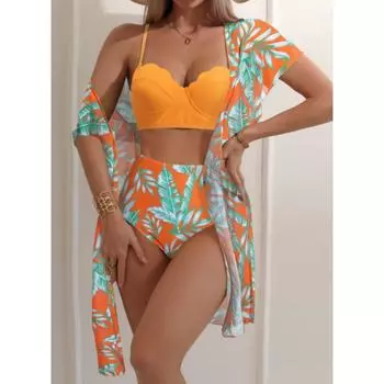 Женщины бикини 3 шт. сексуальный купальный костюм с высокой талией пляжные купальники женский летний купальник L
