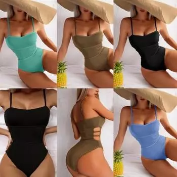 Женщины бикини сплошной цвет выдалбливают стрейч спинки цельный высокий купальный костюм купальники M чёрный