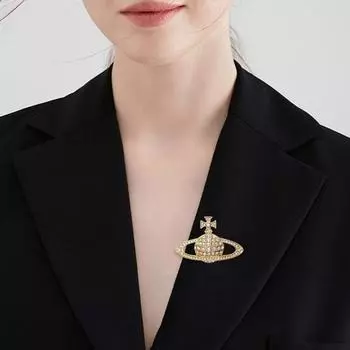 Женщины блестящие горный хрусталь декор планета форма брошь костюм пальто лацкан платье значок