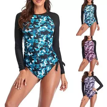 Женщины Боди Бикини Сексуальный Дайвинг Печати Купальники Защита от Солнца Купальник Купание XXL синий
