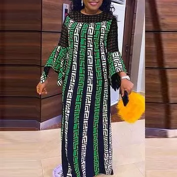 Женщины большого размера с круглым вырезом, рюшами и длинными рукавами, кружевные свободные платья с принтом M жёлтый