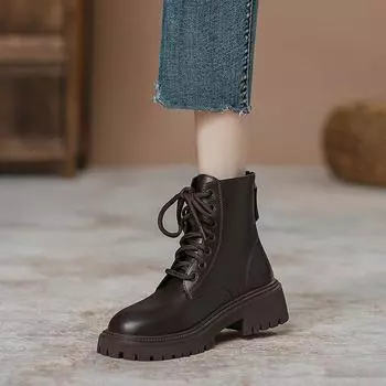 Женщины Ботильоны Мода PU Кожа Толстые сапоги Платье Офисные туфли Женщина Тренд Короткие сапоги 35 чёрный