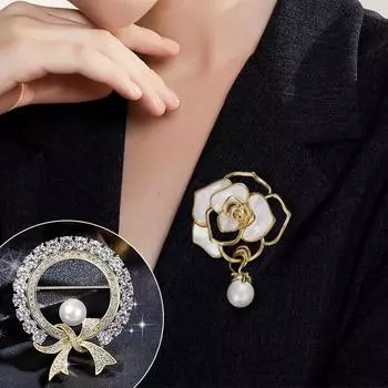 Женщины Броши Нагрудник Значок Пальто Свитер Булавки Bling Bling Стразы Бантик