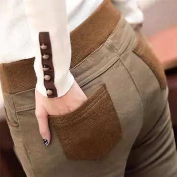 Женщины, Брюки-карандаш, Высокая талия, Узкие, Толстый бархат, Теплый, Зима, Леггинсы, Джеггинсы, Легины, Брюки, Милый S