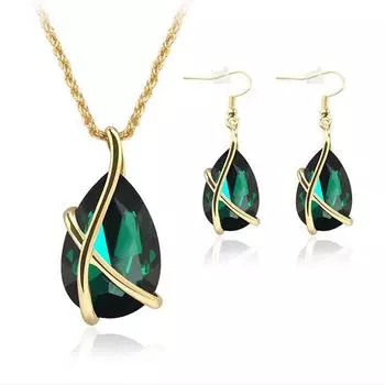 Женщины Циркон Ретро Ожерелье Серьги Кольцо Свадебная вечеринка Свадебный комплект ювелирных изделий A зелёный