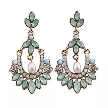 Женщины цветок люстра серьги акриловые горный хрусталь искусственный жемчуг серьги-гвоздики ювелирные изделия