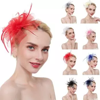Женщины цветок сетки ленты перья повязка на голову коктейль чаепитие шляпа головные уборы One Size синий